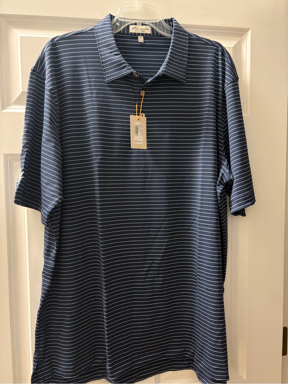 Peter Millar Men's Navy Blue Striped Golf Shirt XXL New with Tags